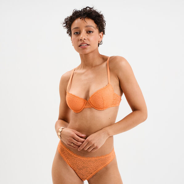 soutien gorge corbeille padde dentelle orange femme Soutien-gorge corbeille paddé dentelle orange femme