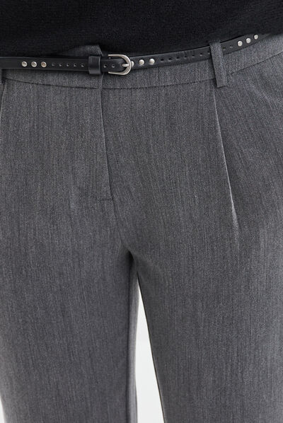 Pantalon carotte ceinturé 7/8ème gris foncé femme