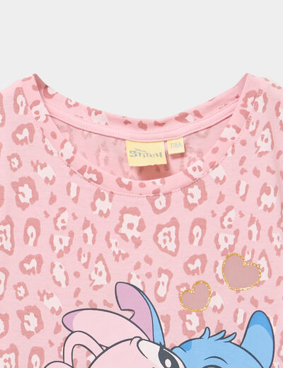 Chemise de nuit mi-longue coton Stitch rose fille
