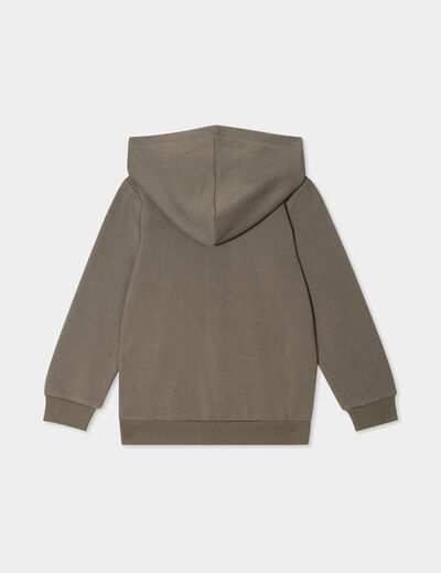Sweat zipp&eacute; &agrave; capuche molleton vert kaki gar&ccedil;on
