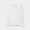 T-shirt col en V manches longues coton blanc femme