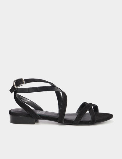 Sandales avec brides en cuir noir femme