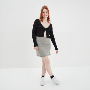 Gilet court manches longues col en V noir femme