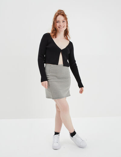 Gilet court manches longues col en V noir femme