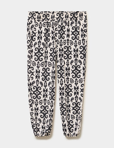 Pantalon &eacute;lastiqu&eacute; fluide ecru femme grande taille
