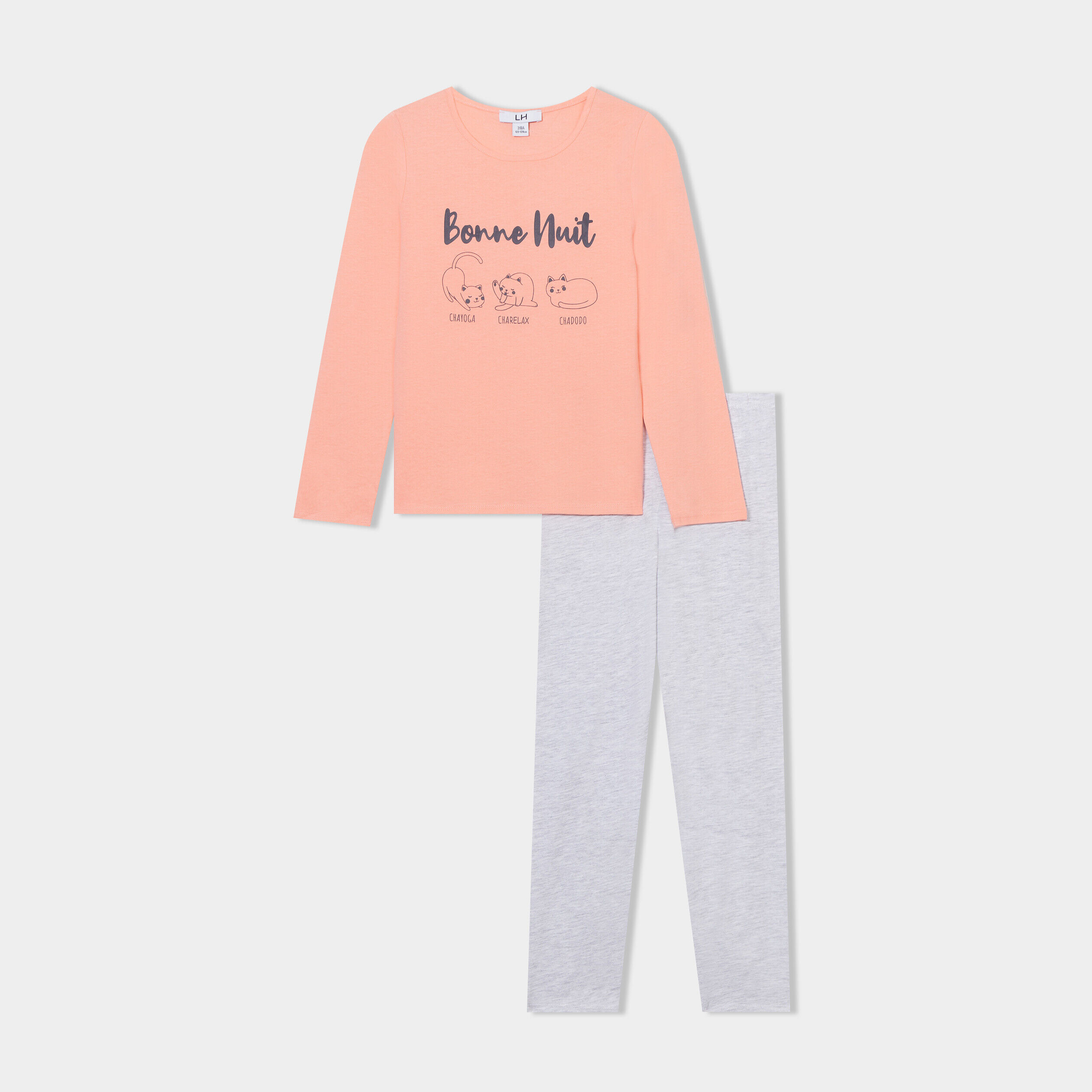 Ensemble pyjama pantalon t-shirt coton orange corail fille LH
