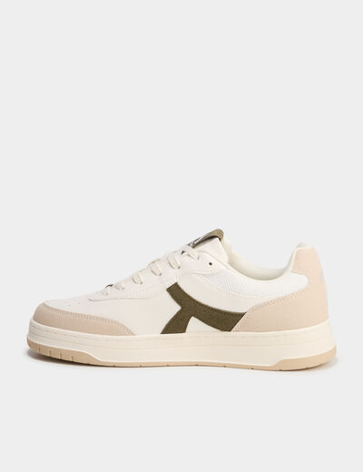 Tennis basses &agrave; lacets semelle plate vert kaki homme