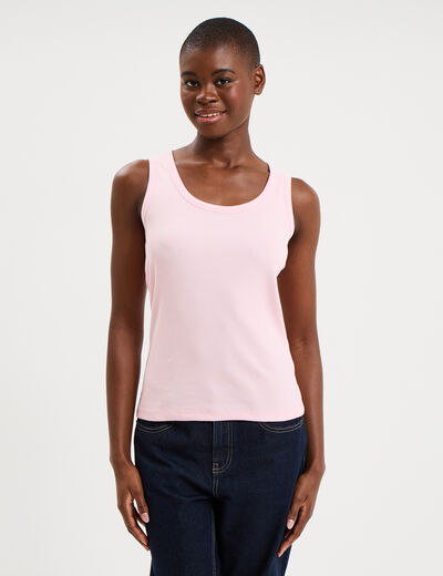 D&eacute;bardeur ajust&eacute; col rond coton rose clair femme