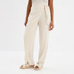 Pantalon cigarette à nouer lin mélangé beige femme
