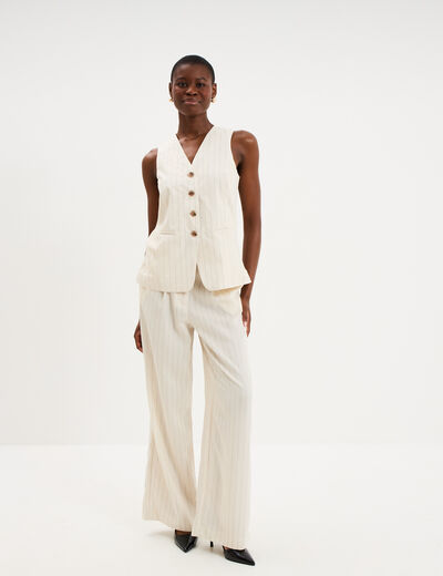 Veste sans manches ajust&eacute;e boutonn&eacute;e ecru femme