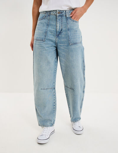 Jean balloon coton denim bleach femme