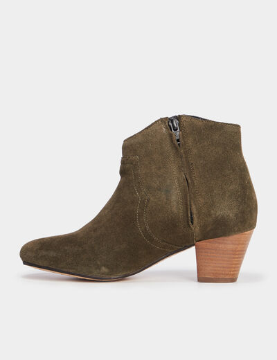 Boots bout pointu à talons en cuir vert kaki femme