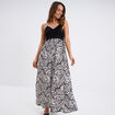 Robe longue col en V haut effet crochet ecru femme