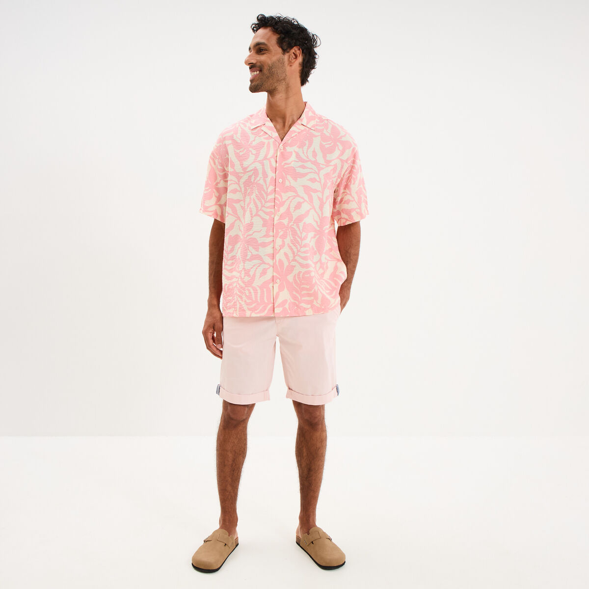 Bermuda short chino straight stretch rose pastel homme