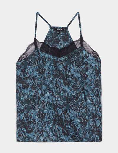 Caraco satin avec dentelle Liberto bleu canard femme