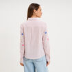 Chemise brod&eacute;e manches longues rouge femme