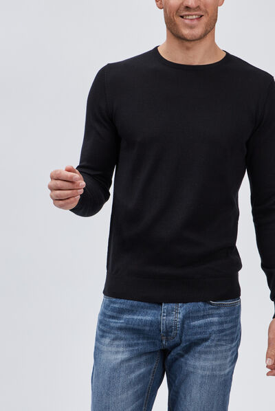Pull droit col rond noir homme