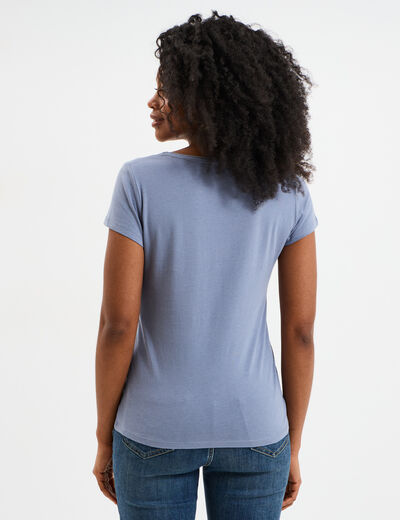 T-shirt coton col rond manches courtes bleu gris femme