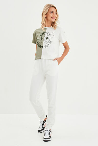Pantalon jogging slim taille élastiquée blanc femme
