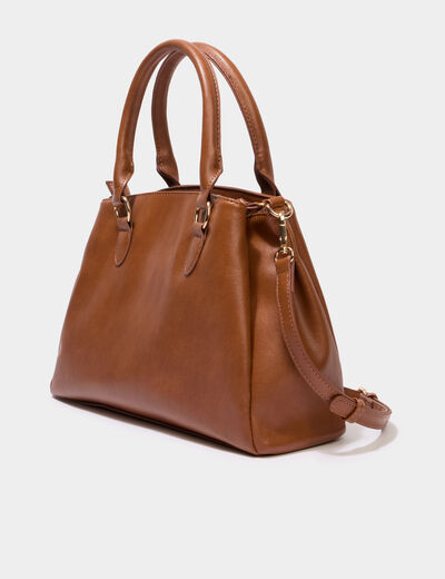 Sac &agrave; main bandouli&egrave;re amovible 3 poches marron cognac femme