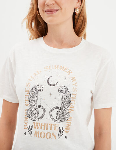T-shirt droit manches courtes col rond ecru femme