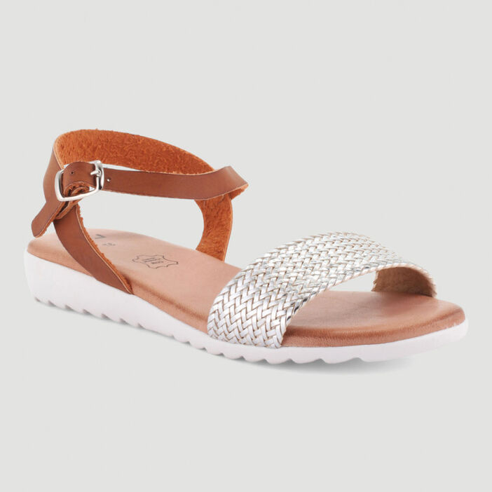 Sandales à bride tressée femme couleur argent