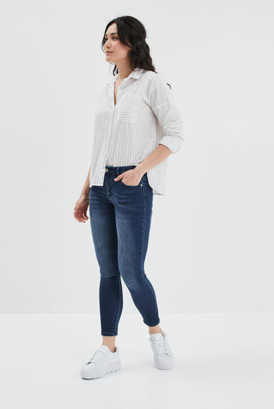 Chemise manches longues poche plaquée ecru femme