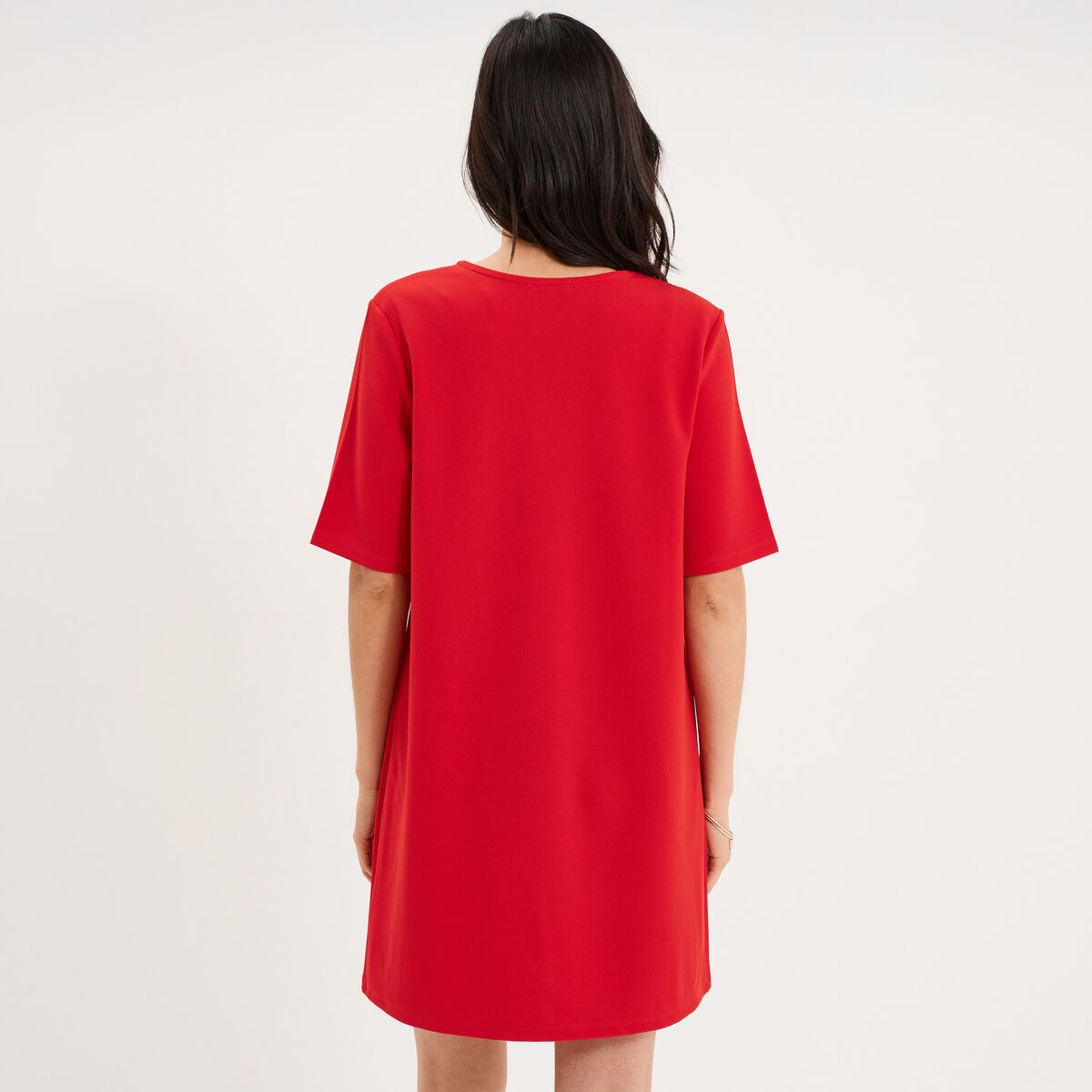 Robe courte col en V manches courtes rouge femme
