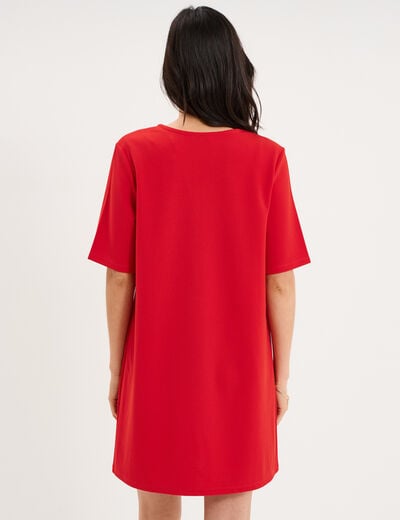 Robe courte col en V manches courtes rouge femme