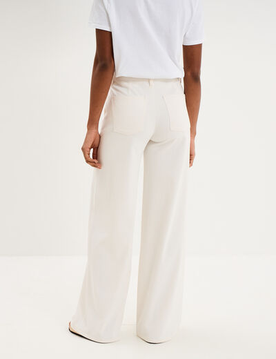 Jeans wide leg &agrave; pinces ecru femme