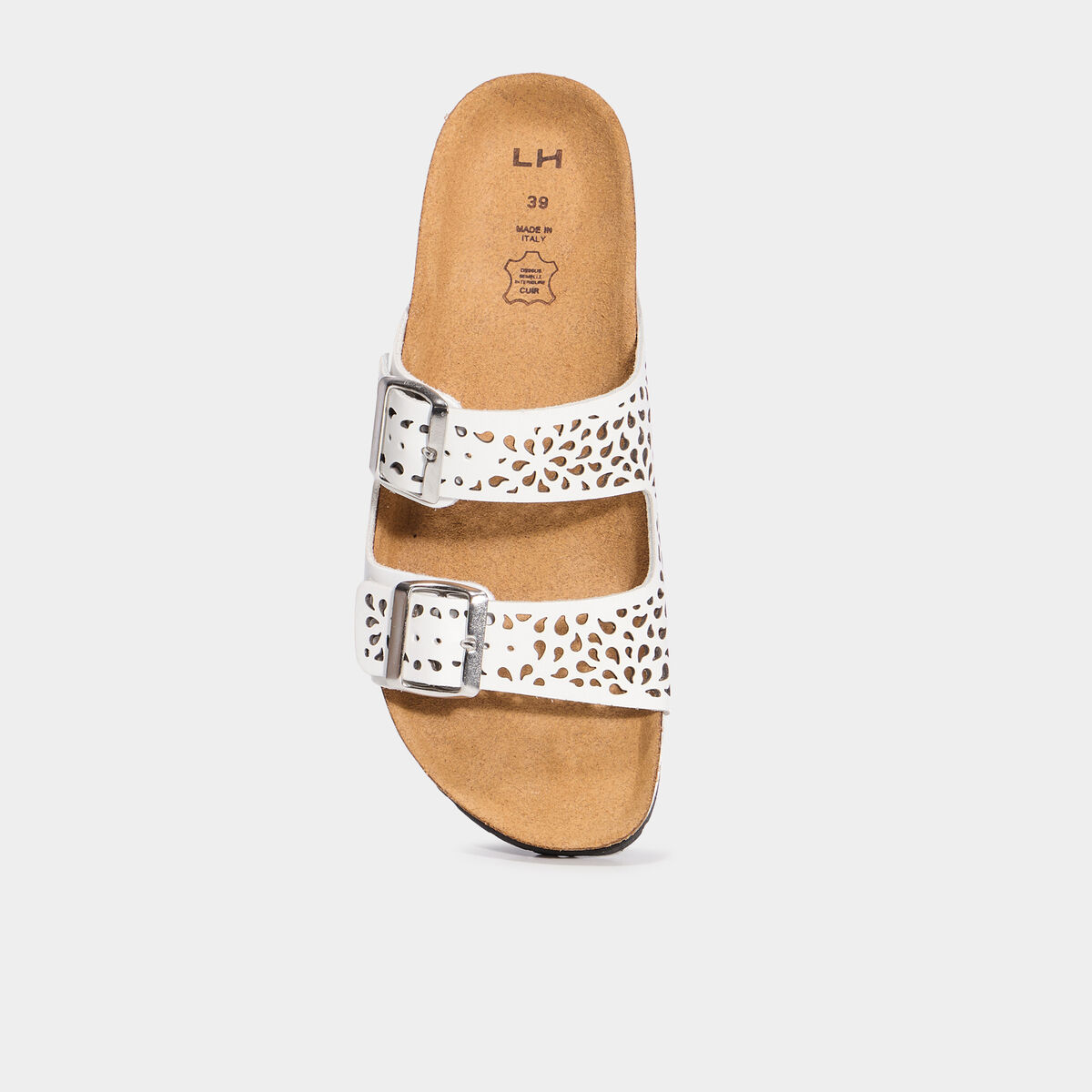 Mules perforées en cuir blanc femme