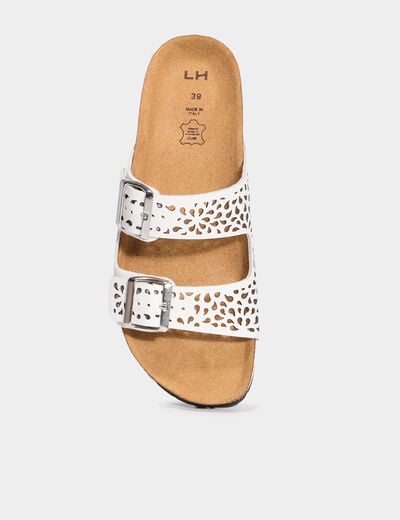Mules perforées en cuir blanc femme