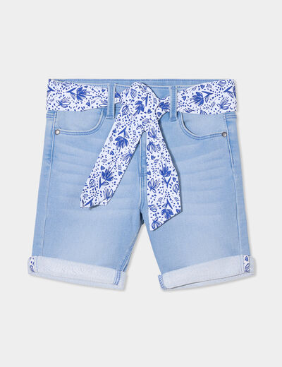 Bermuda en jean ajusté ceinture foulard denim double stone fille