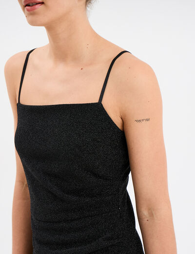 Robe à bretelles fils métallisés noir femme