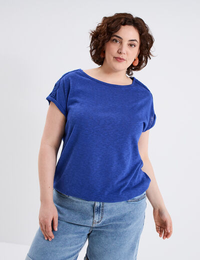 T-shirt épaules effet macramé bleu roi femme grande taille