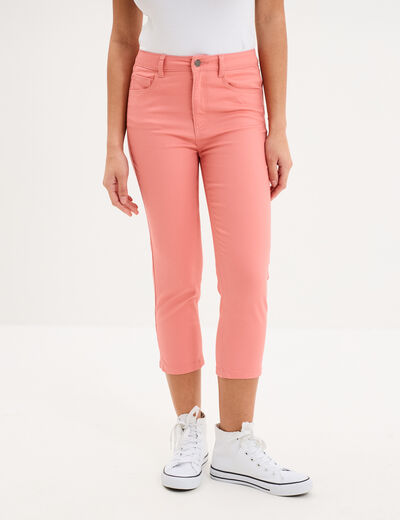 Pantacourt slim twill 5 poches rose vif femme
