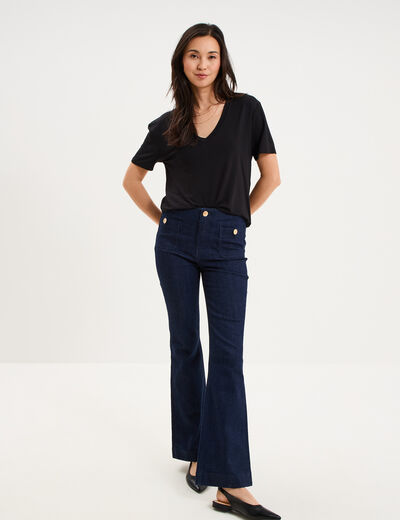 T-shirt fluide col en V manches courtes noir femme