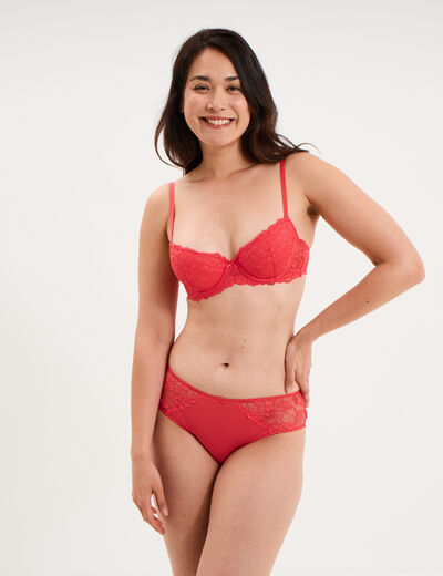 Shorty avec dentelle rouge corail femme