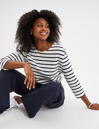 T-shirt manches 3/4 avec boutons coton ecru femme