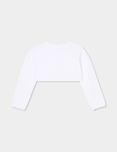Gilet boléro manches longues coton blanc bébé fille