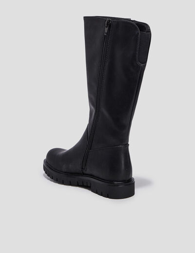 Bottes crantées zippées à bout rond noir fille