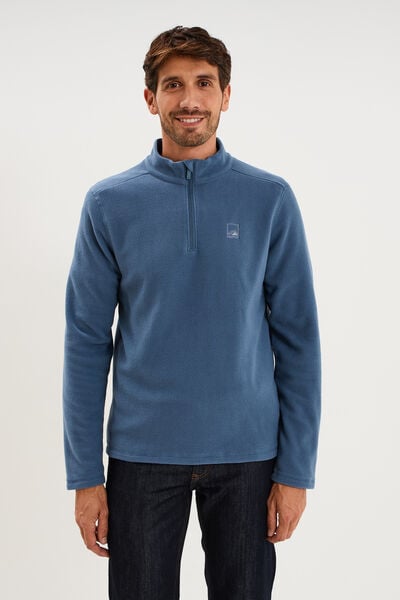 Sweat polaire col camionneur bleu gris homme