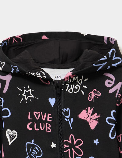 Sweat zipp&eacute; &agrave; capuche noir fille