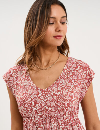 Robe patineuse manches courtes terracotta femme