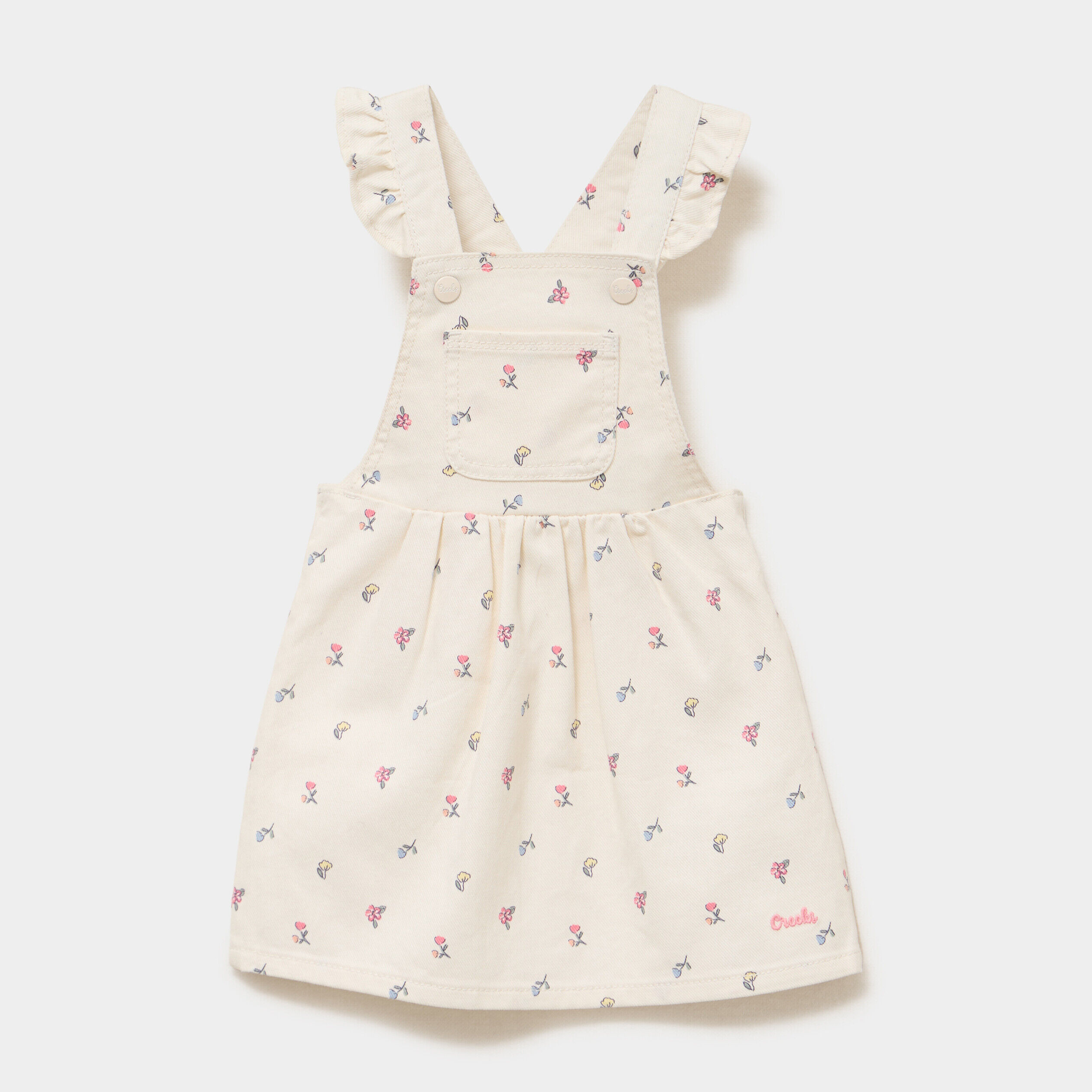 Robe salopette bretelles à volants coton ecru bébé fille