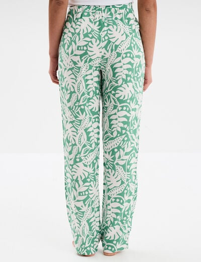 Pantalon de pyjama fluide taille haute vert femme
