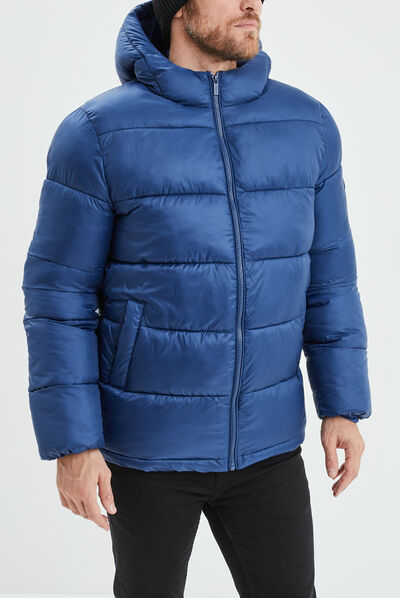 Doudoune zippée à capuche bleu roi homme
