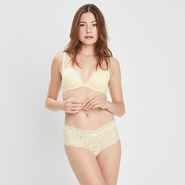 shorty en dentelle jaune pastel femme Shorty en dentelle jaune pastel femme