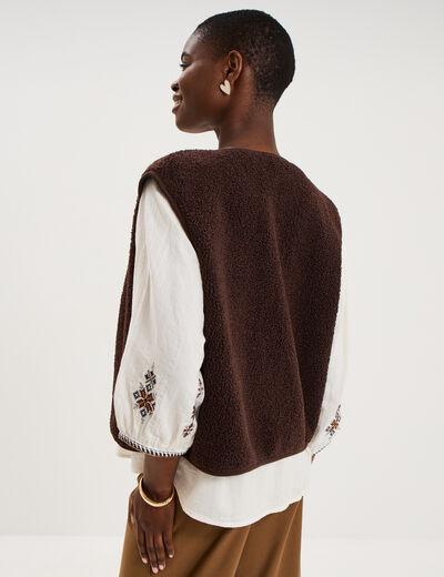 Veste sans manches effet polaire marron fonc&eacute; femme