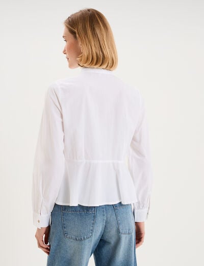 Blouse volants boutonn&eacute;e coton blanc femme